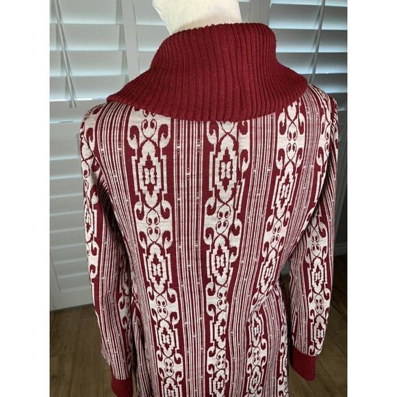 Vtg 1950s Dimonelli Maroon Geo Print Open Front Cardigan M Ribbed Pockets Prop - Picture 12 of 12